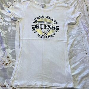 Guess White and Gold Graphic Tee